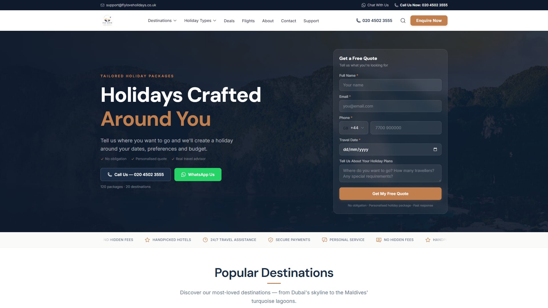 Homepage — hero and free-quote form