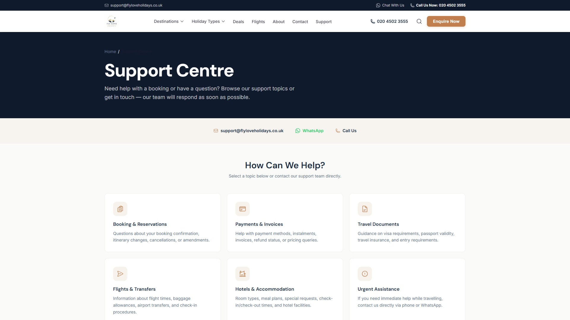 Support centre — help topics
