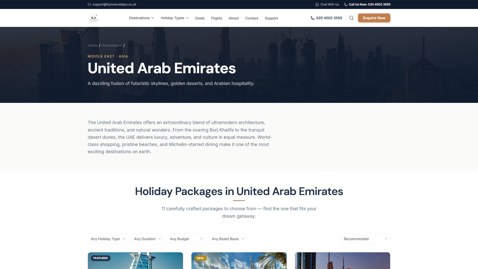 UAE destination page — hero and intro