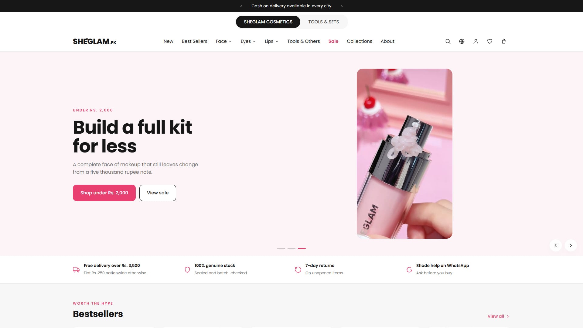 Homepage — hero slider and store perks