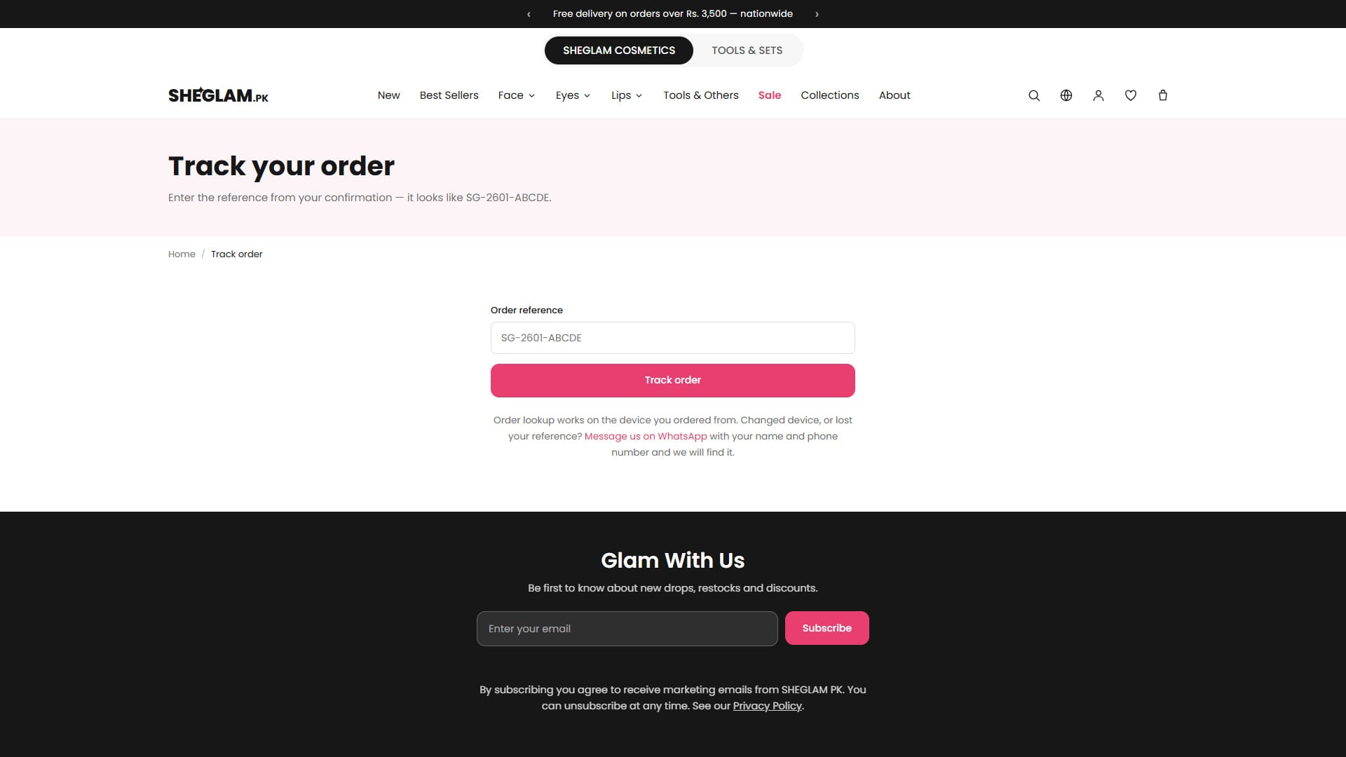 Track order — order reference lookup