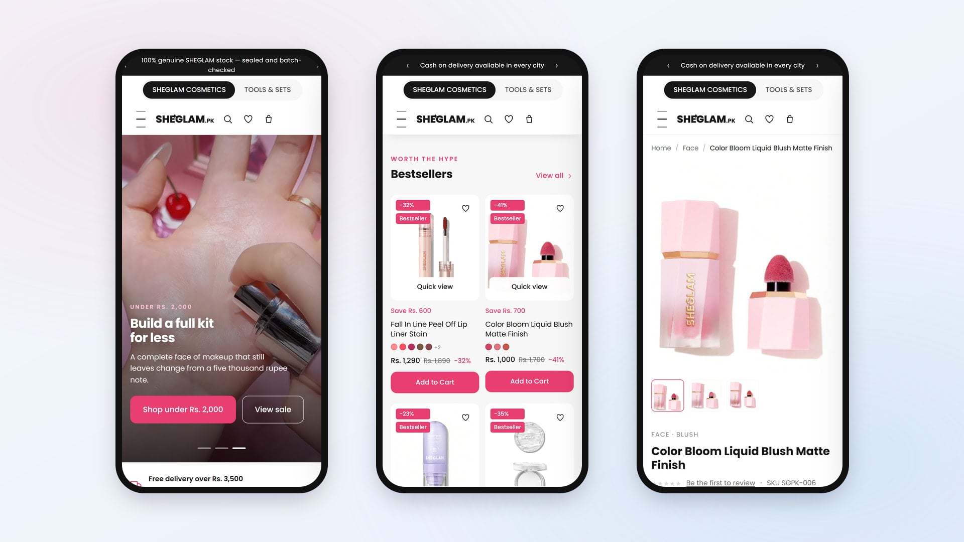 Mobile view — homepage and inner pages