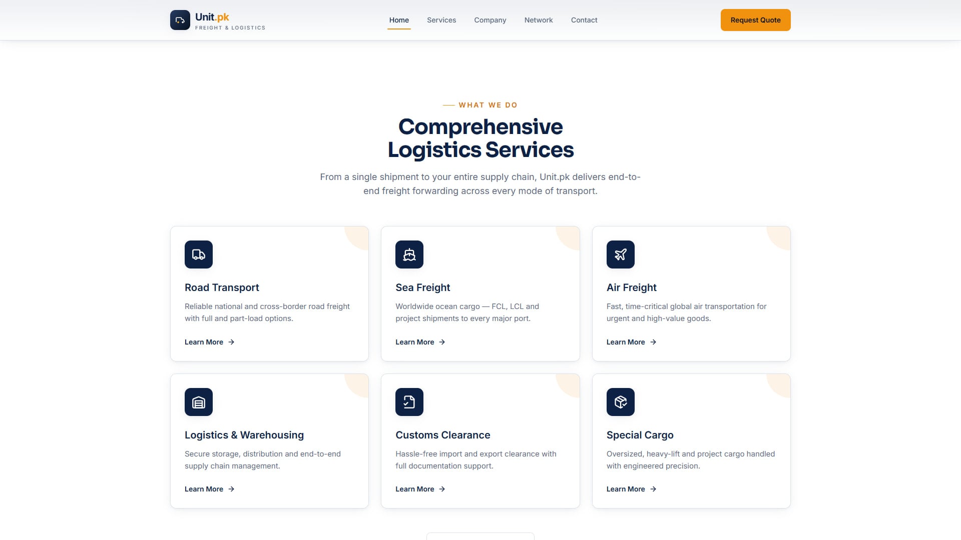 Homepage — logistics services overview