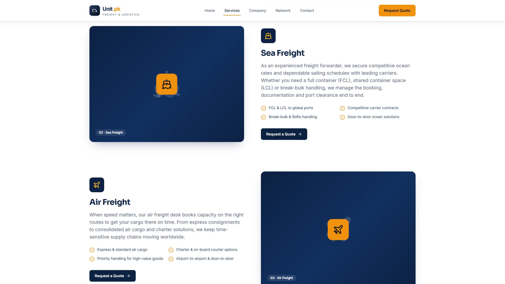 Services — sea and air freight details