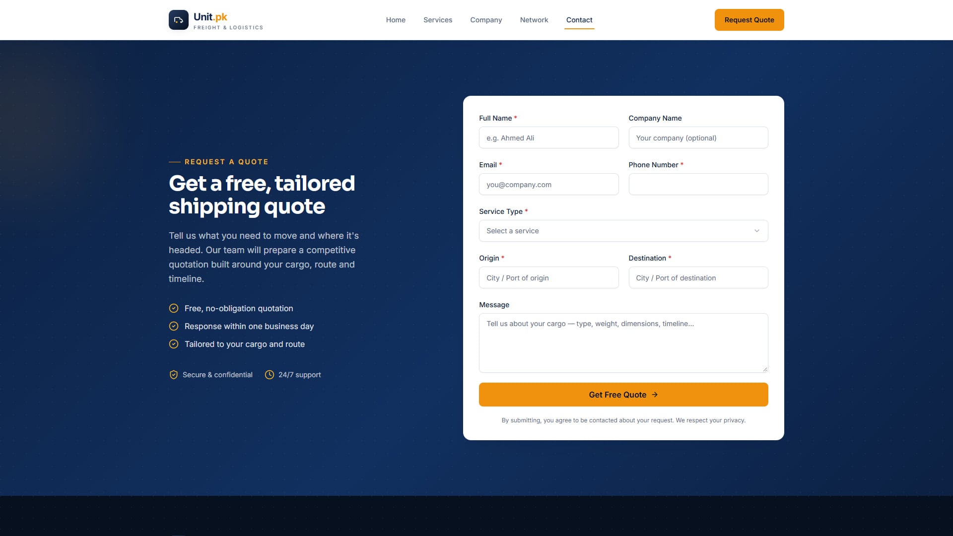 Contact — free-quote request form